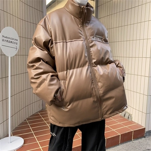 F88-P85 2024冬季美式复古设计感PU皮棉衣男加厚立领棉服外套图片
