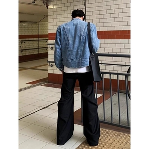 春季新款港风美式潮流百搭立领立体浮雕垫肩牛仔夹克 JK1422-P78图片
