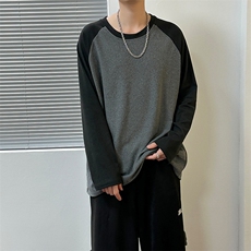 2025现货新款拼色长袖T恤男宽松休闲打底衫上衣A351-AT2536-P40，男装T恤，电商A351