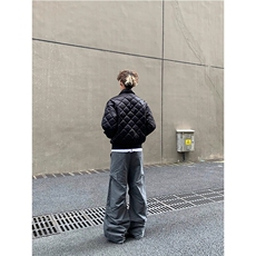 刺绣珍珠黑色菱格棉服夹克男美式复古街头休闲加厚保暖外套MY9333，男装夹克，星座208-5