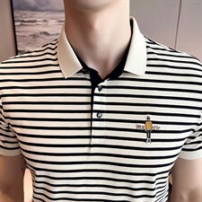 小香风条纹帅气弹力短袖T恤翻领Polo衫刺绣高级感半袖上衣T08-P50，男装T恤，电商D342
