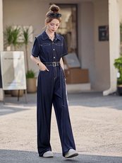 牛仔连衣裤女2025夏季新款显瘦连身裤减龄大方得体连体阔腿裤，女装连体裤，印象茜