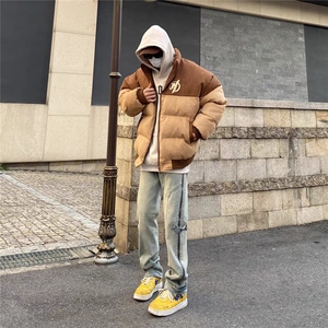 高街排扣黄泥牛仔裤侧拉链男美式潮牌宽松直筒水洗开叉长裤图片