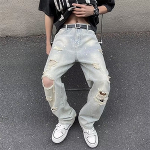 牛仔裤男夏季薄款美式高街vibe风破洞宽松直筒休闲裤N013-P45图片