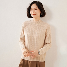 复古加厚提花山羊绒衫女软糯亲肤毛衣2025秋冬半高领羊毛针织红色，女装羊绒衫，伊绒腾羊绒