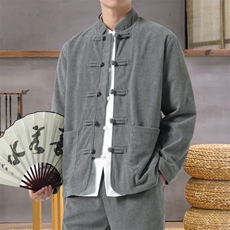 男士外套灯芯绒夹克盘扣立领唐装风XZ1512-2501单夹克-P70，男装夹克，星座1512