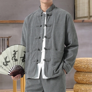 男士外套灯芯绒夹克盘扣立领唐装风 XZ1512-2501单夹克-P70图片