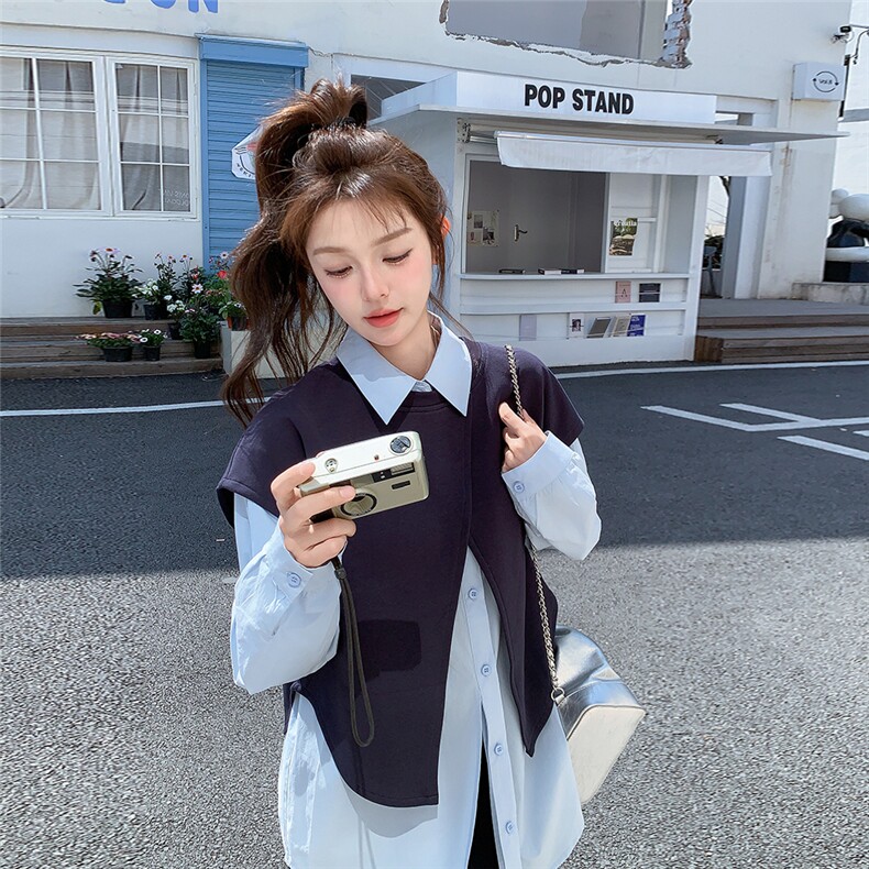 松弛感卫衣套装裙女2025春季新款韩版学院风减龄衬衫半身裙三件套,女装套装/套裙,诺蝶