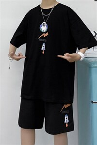 网红短袖时尚短裤套装男夏季潮牌帅气时装两件套A161-2-TZ03-P50图片