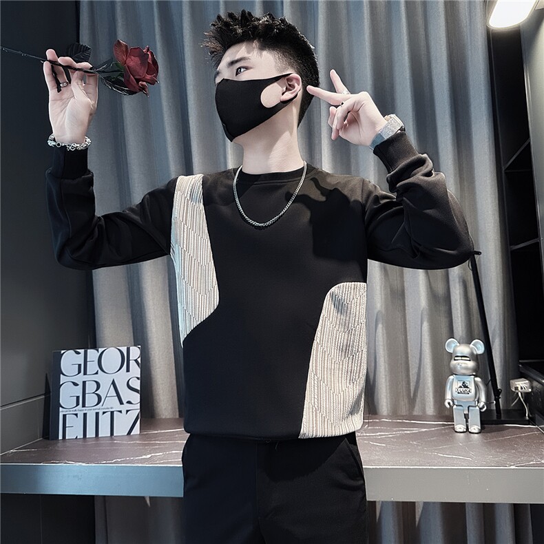 痞帅条纹拼接面料卫衣男社会小伙店主风301C-WY56-P58控78,男装卫衣,星座301C（原B323）