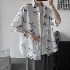 新款满印衬衫男士短袖港风慵懒衬衣宽松小众衬衫外套W822-P32，男装衬衫，星座512-3