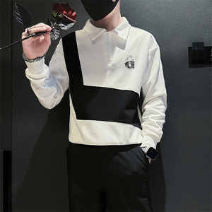 痞帅高级感拼接翻领男士卫衣外套社会小伙店主风301C-WY49P58控78图片