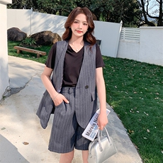 2C085-Q070P170短袖T恤时尚西装马甲短裤三件套控248现货，女装套装/套裙，2C085