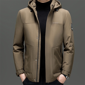 冬季休闲鸭绒男加厚保暖羽绒服中年男装连帽可脱卸帽三防防寒服图片