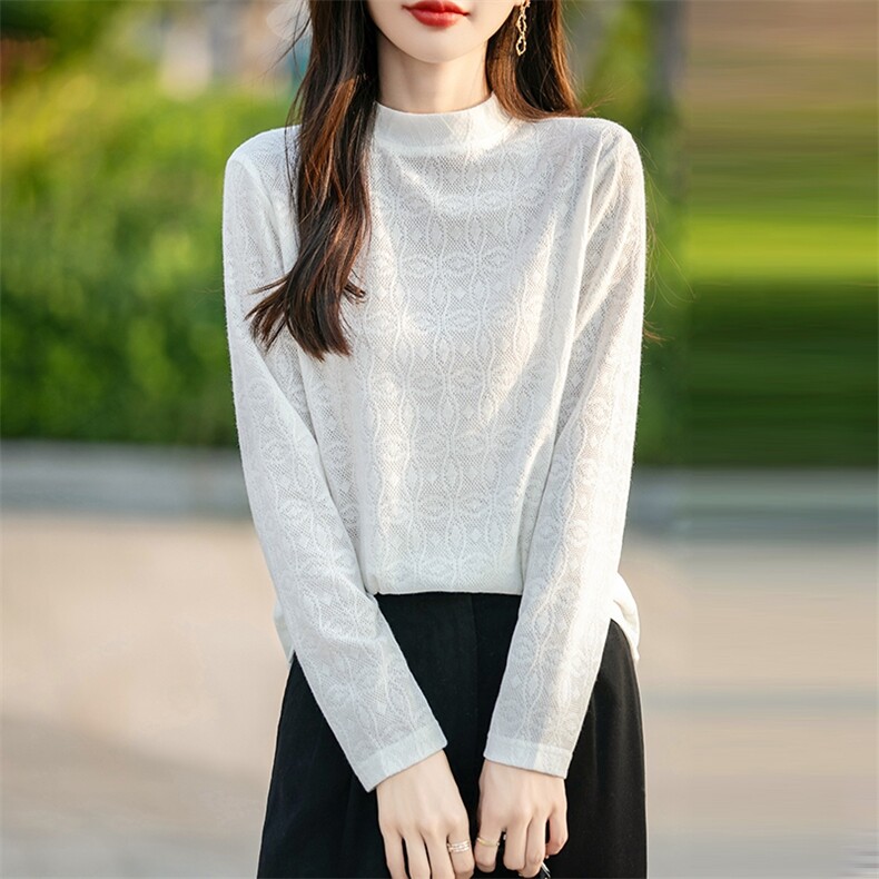 优雅气质女士秋季羊毛针织打底衫百搭显瘦长袖毛衣,针织衫/毛衣,绒宛羊绒