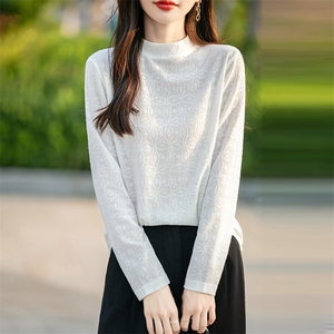 优雅气质女士秋季羊毛针织打底衫 百搭显瘦长袖毛衣图片