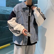 秋季假两件ins牛仔夹克潮牌欧美街头嘻哈宽松工装外套W1339-P60，男装夹克，星座512-4