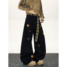 弯刀牛仔裤子女款宽松bf慵懒风阔腿裤拖地裤裤子NZ921-P48，男装牛仔裤，星座308B-2