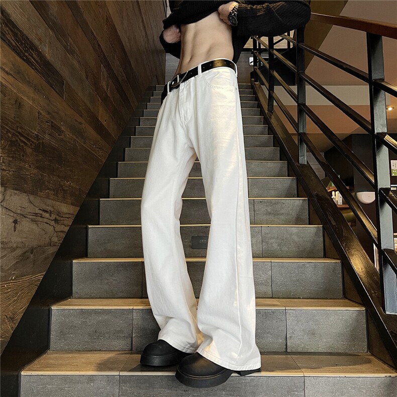 美式复古白色牛仔裤男女2025春秋潮牌基础纯色直筒宽松潮裤图片