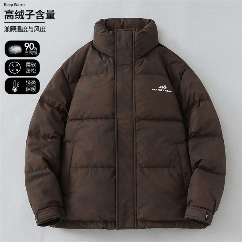 潮牌立领羽绒服男士冬季保暖加厚白鸭绒短款休闲帅气纯色外套 607图片
