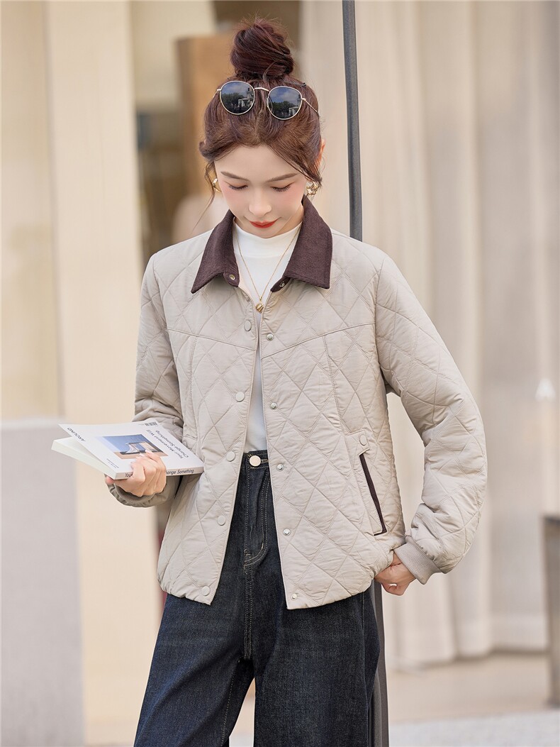 主推翻领撞色短款棉衣女2025冬新款休闲洋气保暖棉服夹棉外套,女装棉衣/棉服,余墨