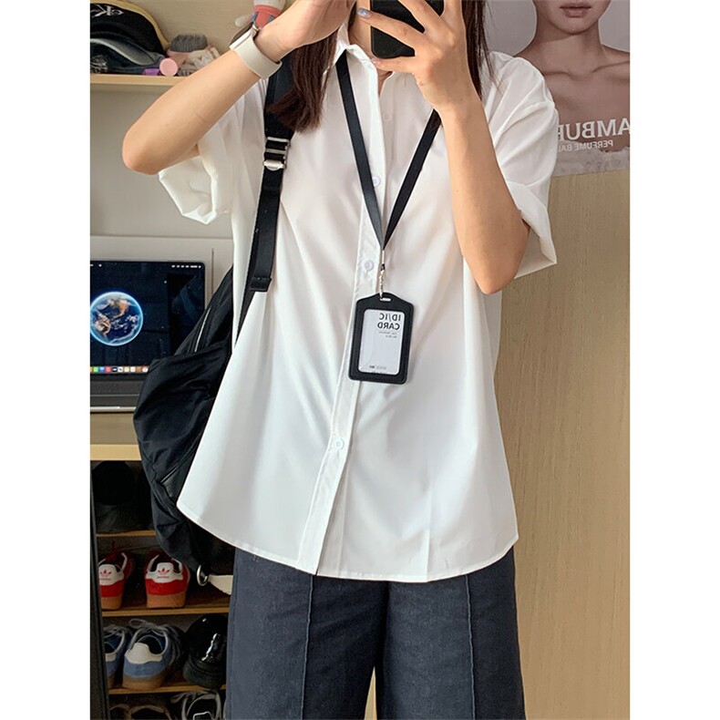 薄款冰丝短袖衬衫男简约纯色垂感休闲痞帅衬衣CS288-P20,男装T恤,星座301C-5