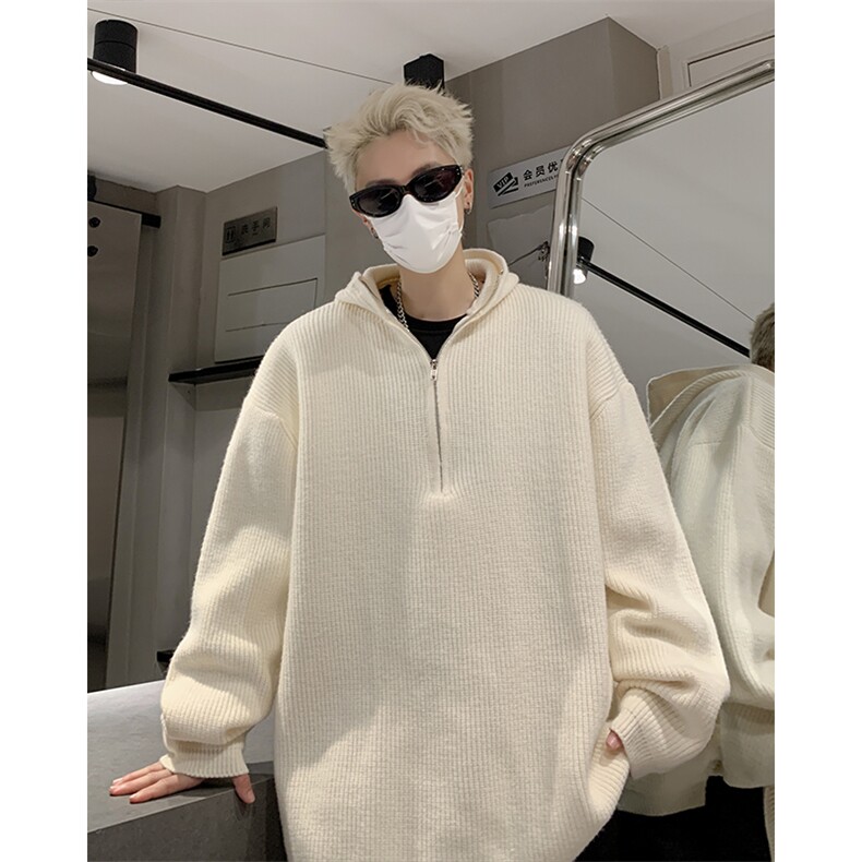 网图84571-P75重磅加厚半拉链毛衣男款宽松休闲连帽针织衫外套,男装针织衫/毛衣,电商D310B