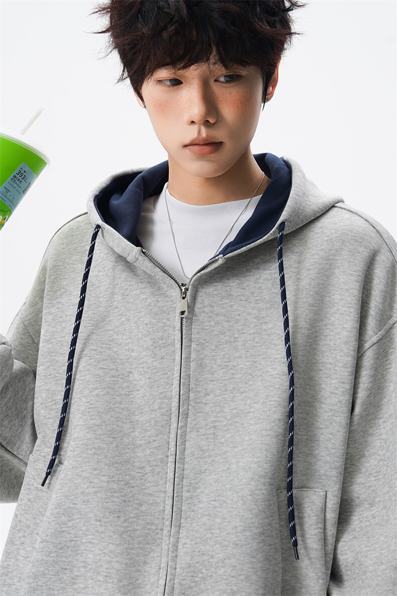8XL-M秋连帽卫衣男宽松休闲纯色拉链开衫外套拼色帽衫运动WY27P65,女装短外套,电商D206-1