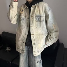 牛仔外套男士日系潮牌休闲上衣青少年高级感痞帅工装夹克W105/P58，男装工装外套，星座506