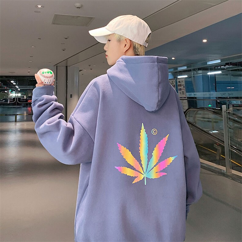 2024春秋新款OVERSIZE港风反光枫叶宽松大码连帽卫衣LW1710-P35,男装卫衣,星座508（原C305）