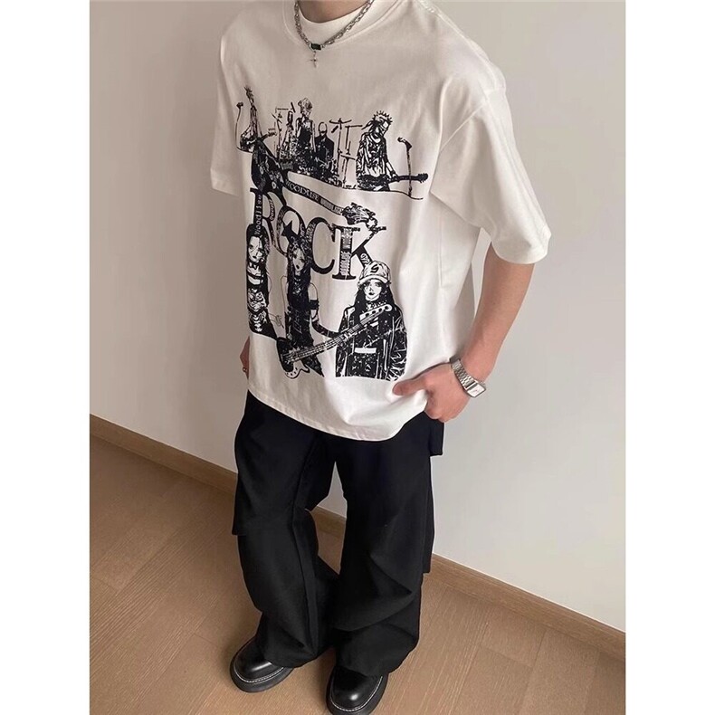 高品质纯棉短袖-宽松落肩款-白墨印花尺码:M-3X,男装T恤,星座506A