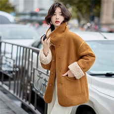 现货！2025冬季新款气质时尚时髦双面穿羊羔毛一体外套，女装羊羔毛/颗粒绒，魅影