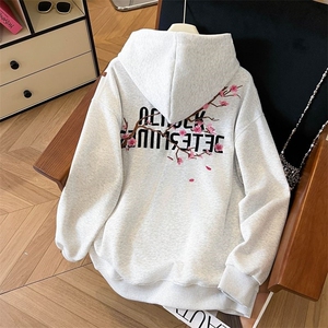 万针刺绣结构设计重磅秋冬全棉高品质美式高街连帽卫衣外套 Y7701图片