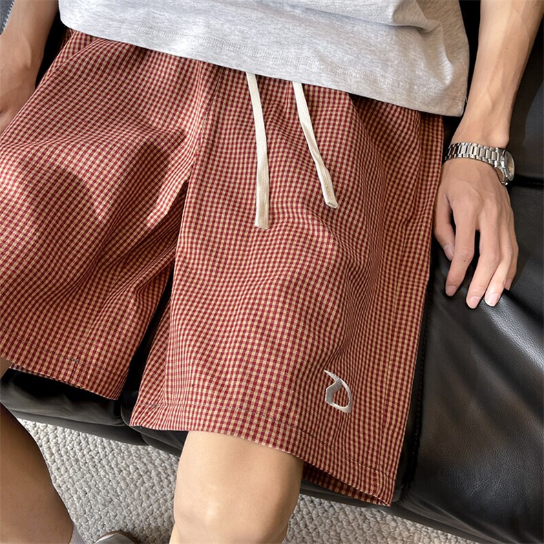 特批P21无差价25夏季港风休闲刺绣格子运动大码五分短裤男DK5875,男装休闲裤,电商A001