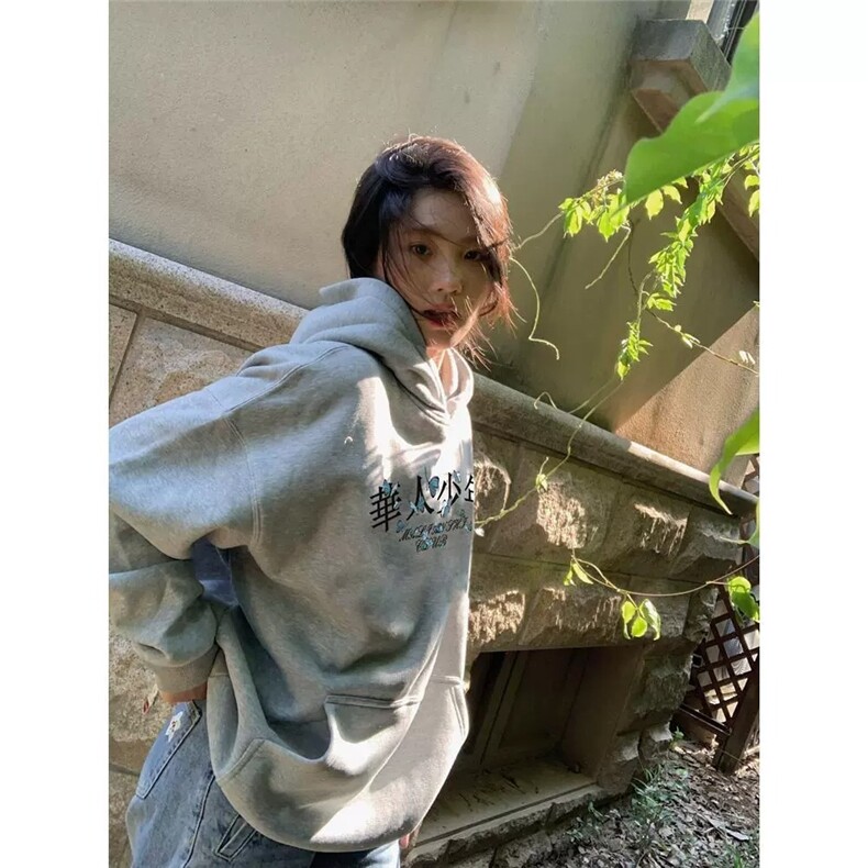 CX293-P51纯棉美式复古连帽卫衣女2025新款设计感小众宽松潮牌,男装卫衣,电商B323A