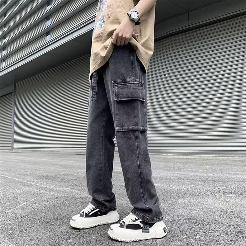 美式高街复古多口袋工装裤男士ins潮宽松休闲牛仔裤N0688-P50,男装牛仔裤,星座308B-1