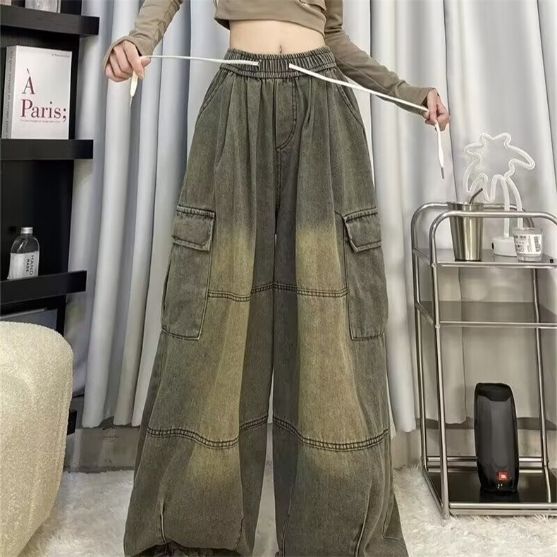 复古水洗黄泥工装牛仔裤男宽松休闲老爹裤阔腿灯笼束脚裤潮春秋,男装牛仔裤,星座506A