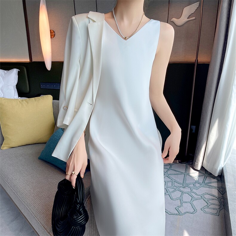 高级感真丝吊带连衣裙女春夏醋酸缎面中长裙内搭丝绸无袖气质,女装连衣裙,九戎