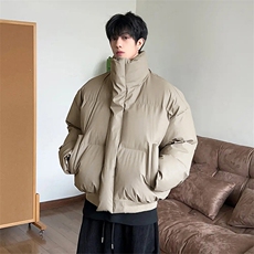 现货三防重磅硬挺boxy短款羽绒棉衣座山雕大毛毛领PU皮棉服外套冬，男装棉衣，电商A486-1