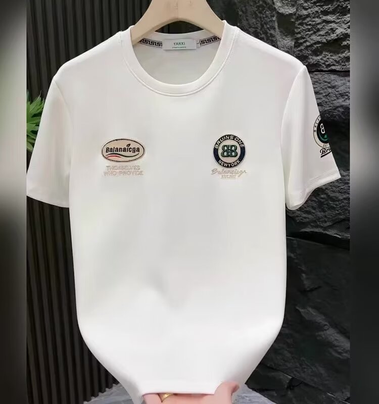 ins潮牌欧洲站圆领字母印花短袖t恤男生白色宽松半袖上衣打底体恤图片