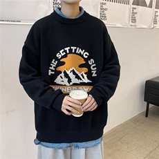 1港风新款宽松休闲中性情侣潮流印花毛衣男外套7983P48加绒P55，男装针织衫/毛衣，星座226-2