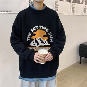 1港风新款宽松休闲中性情侣潮流印花毛衣男外套7983P48加绒P55图片