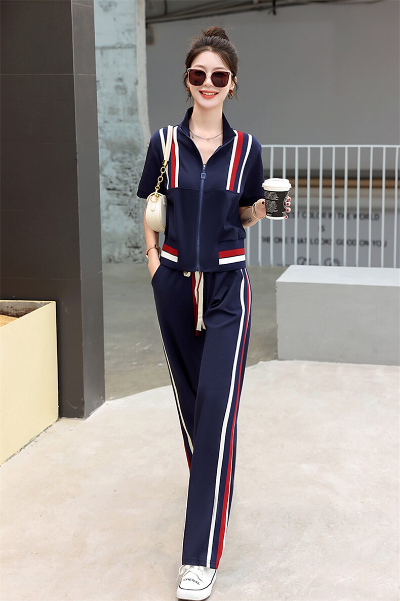 休闲运动套装女2025年新款春季时尚拼色运动服百搭女款两件套装裤,女装套装/套裙,妙形