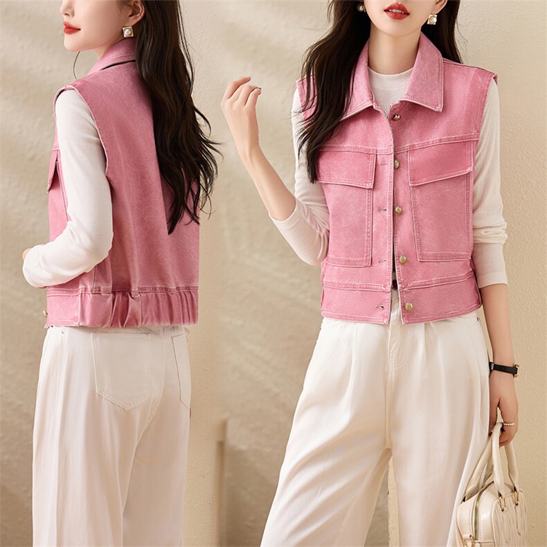 设计感圆领皮衣小马甲女短款2024春季新款精致潮流pu坎肩外穿马夹，女装马甲，潮流依族