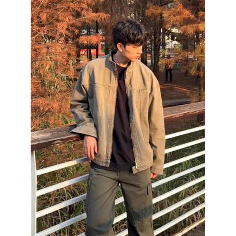美式复古重磅水洗帆布哈灵顿外套男春秋立领设计感休闲夹克JK962,男装夹克,星座516A