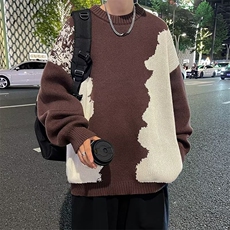 B87-P402024秋季拼色圆领毛衣男美式复古潮牌宽松休，男装针织衫/毛衣，星座512-6