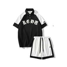 夏上新学生撞色半袖套装百搭印花翻领Polo衫男女7805-P75控价108，男装Polo衫，电商A441