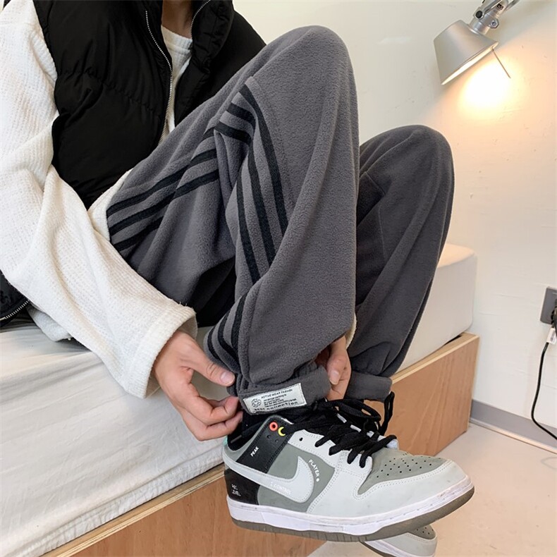 秋冬摇粒绒条纹魔术贴大码束脚休闲裤M~5XLXZ604-KP48-P55控68,男装休闲裤,星座604