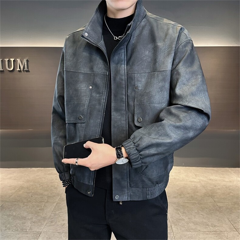 店主风2025秋季新款立领休闲pu皮皮衣夹克外套25603-P145控195,男装皮衣,电商A413