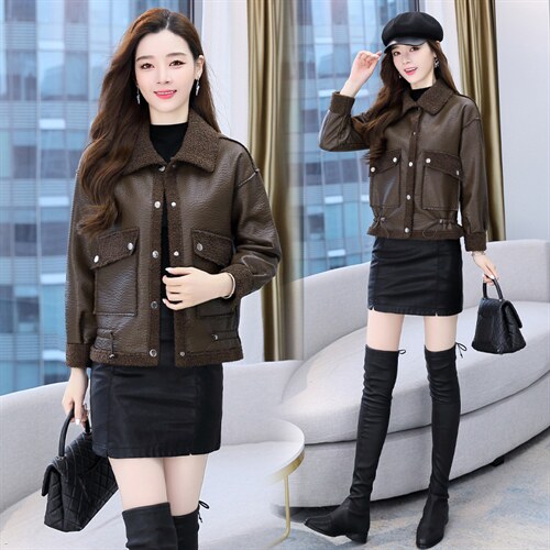 2024年冬季现货时尚休闲可两面穿皮毛一体皮衣外套，女装短外套，臻衣坊